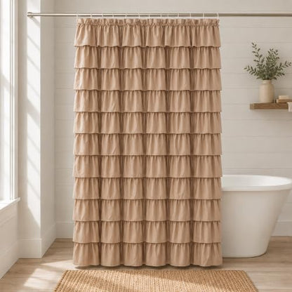 Light Brown Ruffle Shower Curtain for Bathroom, 72x84 Inch,1 Panel