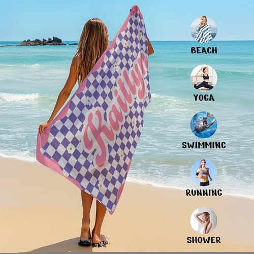 JML Personalized Beach Towel with Name, Custom Flower Beach Towel, Customized Microfiber Pool Towel, Quick Dry & Absorbent Swim Towel for Adult,Anniversary, Birthday, Summer Holiday,Vacation