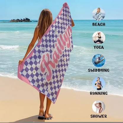 JML Personalized Beach Towel with Name, Custom Flower Beach Towel, Customized Microfiber Pool Towel, Quick Dry & Absorbent Swim Towel for Adult,Anniversary, Birthday, Summer Holiday,Vacation