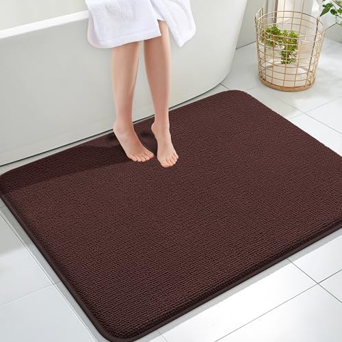 OLANLY Memory Foam Large Bathroom Rugs 40x32, Absorbent Bath Mat, Brown