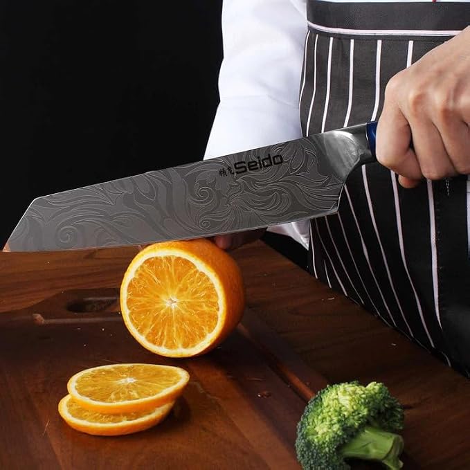 Seido Knives Tengoku Blue 10-Piece Chef Knife Set – Handmade High-Carbon Stainless Steel Blades, Resin Epoxy Handles, Ergonomic Balanced Professional Kitchen Knives