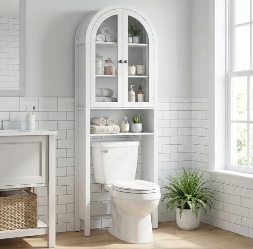 Arched Over The Toilet Storage Cabinet with Acrylic Doors, Bathroom Shelf