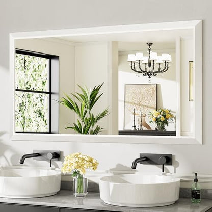 Briivue Bathroom Wall Mirror, White Metal Frame, 55x30 Inch