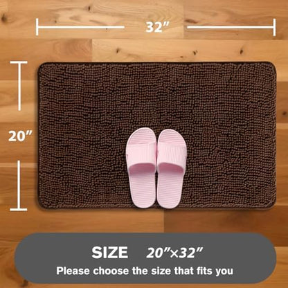 Brown Bathroom Rugs – Absorbent and Washable Bath Mat, Non-Slip, Thick Soft Chenille Bath Rugs for Bathroom Floor, Shower, Sink - 20" x 32"