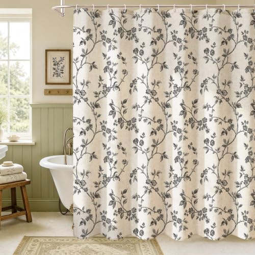 MitoVilla Long Linen Floral Shower Curtain for Bathroom,72 x 78