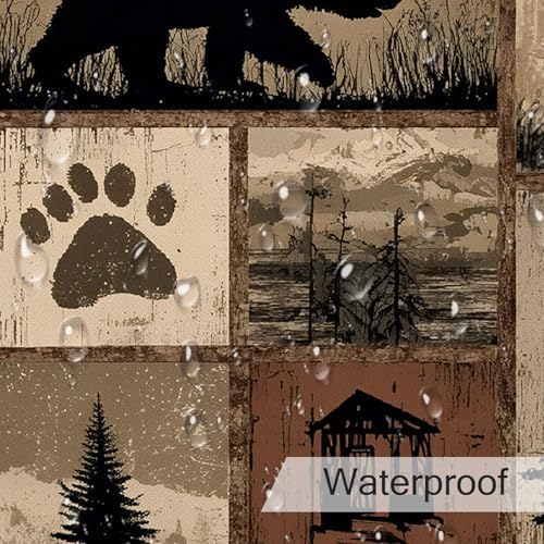Rustic Cabin Patchwork Shower Curtain for Bathroom, Wild Animal Bear and Deer Brown Vintage Plaid Woodland Lodge Shower Curtain Country Bathroom Decor Accessories with Hooks, 72W X 78L inches