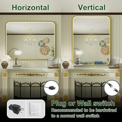 40x30 Inch Gold LED Bathroom Mirror with Lights,3000K/4500K/6000K