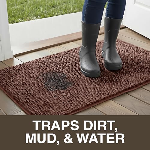 Neater Home Plush Bathroom Rugs 30x20 Thick Chenille Quick Dry Microfiber Absorbent Bath Mat, Soft Bath Rugs, Machine Washable Bathroom Floor Mat for Tub Shower Sink, Home Decor Accessories, Brown