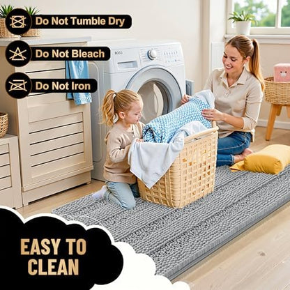 OLANLY Thick Toilet Rugs U-Shaped 24x20, Soft Chenille Bath Mat, Light Grey