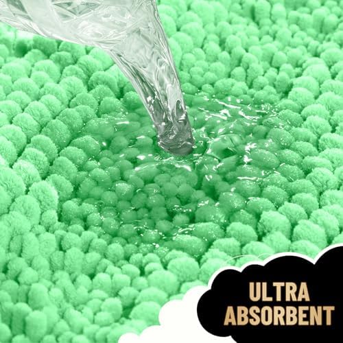 OLANLY Thick Small Bathroom Rugs 24x16, Soft Chenille Bath Rugs, Mint Green