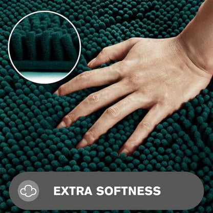 Dark Teal Bathroom Rugs – Absorbent and Washable Bath Mat, Non-Slip, Thick Soft Chenille Bath Rugs for Bathroom Floor, Shower, Sink - 17" x 24"
