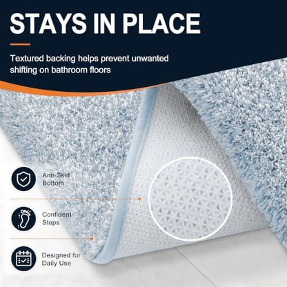 OLANLY Microfiber Bathroom Rugs 59x24, Quick Dry Mat, Airy Blue and White