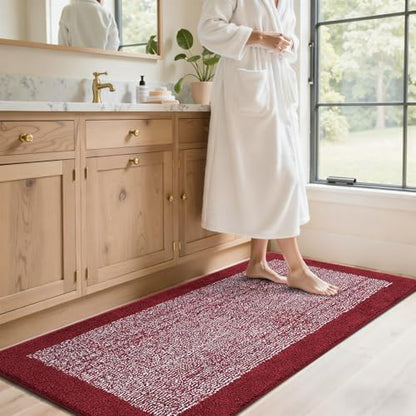 70x24 Long Bathroom Rugs Non Slip Washable, Soft Absorbent Bath Mat Red