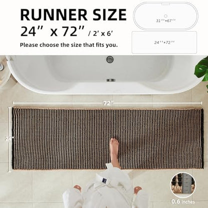 TYUU Waffle Runner Rug Bathroom, Long Boho Bath Mat, 72x24 Khaki & Black