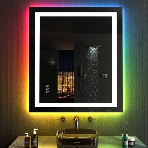 LOAAO 24"X30" RGB LED Bathroom Mirror with Lights, UL Listed