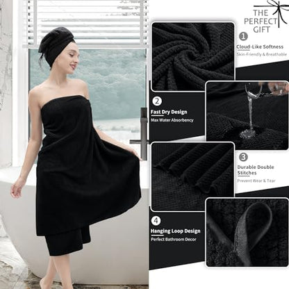 8 Piece Bathroom Towel Set Black |2 Oversized Large Bath Towels Sheet,2 Hand Towels and 4 Washcloths| 600GSM Ultra Soft Luxury Premium Towel Set Highly Absorbent Quick Dry Hotel Towel Collection