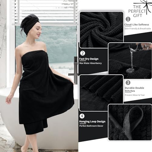 Extra Large Bath Towel Set of 4 (35"x70"),Oversized Bath Sheet Super Soft Highly Absorbent Jumbo Bathroom Towel Set Microfibers Quick Dry Shower Towel for Hotel,Bathroom,Guest,Spa,Gym (Black)