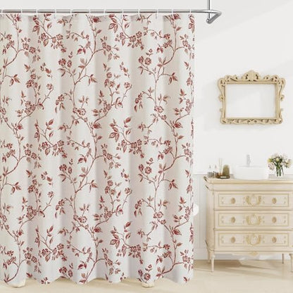 MitoVilla Burgundy Cotton Floral Shower Curtain for Bathroom, 72 x 72