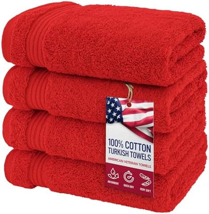 American Veteran Towel, Hand Towels for Bathroom Set of 4, 100% Cotton Turkish Hand Towel Sets, Soft Hand Face Towels, Red Hand Towels