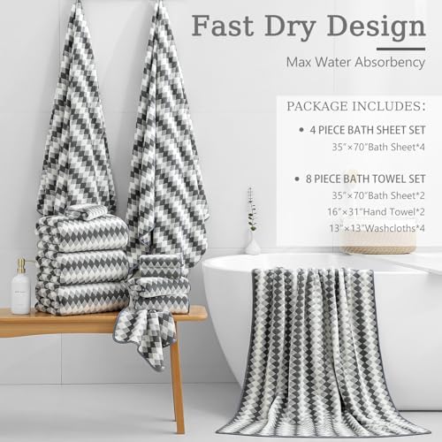 4 Piece Bath Towel Set Oversized Bath Sheet 35"x70" Bathroom Towel Extra Large Towel Set Soft Highly Absorbent & Quick Dry Premium Bath Sheet for Bathroom 600GSM Shower Towel Spa Gym Hotel,Dark Grey