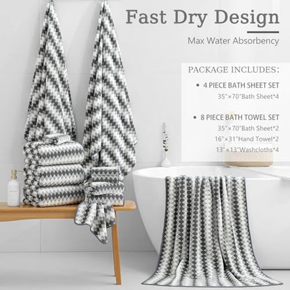 4 Piece Bath Towel Set Oversized Bath Sheet 35"x70" Bathroom Towel Extra Large Towel Set Soft Highly Absorbent & Quick Dry Premium Bath Sheet for Bathroom 600GSM Shower Towel Spa Gym Hotel,Dark Grey