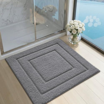 DEXI Square Bathroom Rug 26x26, Non-Slip and Absorbent Bath Mat, Dark Grey