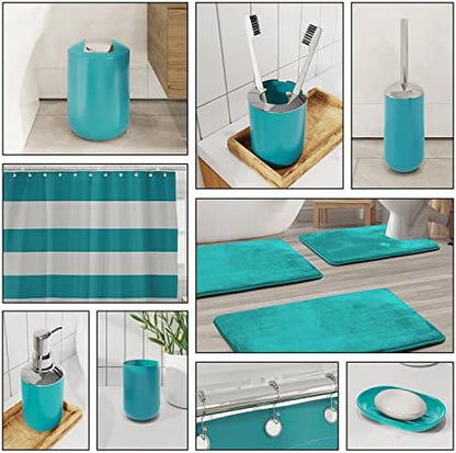 Clara Clark Bathroom Set - Teal Bathroom Accessories Set, Bathroom Sets with Shower Curtain and Rugs, 23PC Shower Curtain Set with Liner, Soap Dispenser, Soap Dish, Toilet Brush Holder, and Trash Can