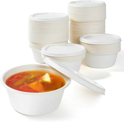 29 oz Disposable Bagasse Bowls with Lids, 50 Pack Compostable Soup Bowls with Lids, Sugarcane Fiber Food Containers, Enhanced Coating, Oil & Moisture Resistant, Microwave Safe for Takeout & Meal Prep