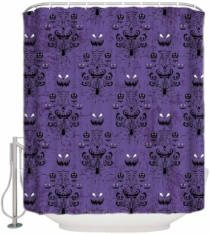 Shower Curtain Bathroom Set Spooky Halloween Haunted Ghost Cobweb Waterproof Shower Curtains with Grommets Hooks Black Purple Privacy Bath Curtain for Bathtub Decor 36x72in