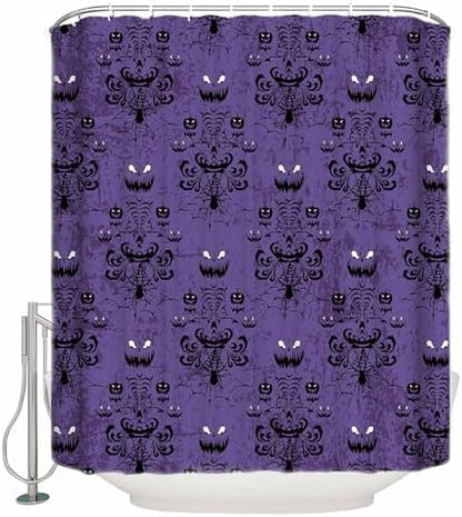 Shower Curtain Bathroom Set Spooky Halloween Haunted Ghost Cobweb Waterproof Shower Curtains with Grommets Hooks Black Purple Privacy Bath Curtain for Bathtub Decor 60x72in