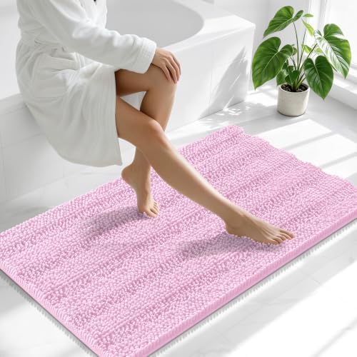 Smiry Thick Chenille Bathroom Runner Rugs 44x24, Absorbent Bath Mat, Pink