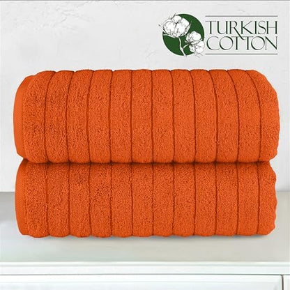 Elegant Comfort 100% Turkish Cotton Corduroy Ribbed Luxury Soft 2 Pack Bath Towels 27 x 54 Inch - Ultra Plush, Absorbent, Quick Dry, Hotel Spa Quality Towels for Bathroom Essentials, Orange