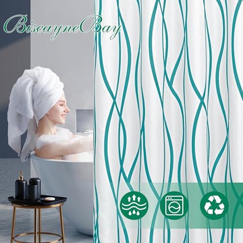 Fabric Modern Extra Long Shower Curtains for Bathroom-Turquoise and White