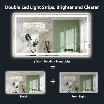 80x40 LED Bathroom Mirror with Lights, Lighted Vanity Mirror