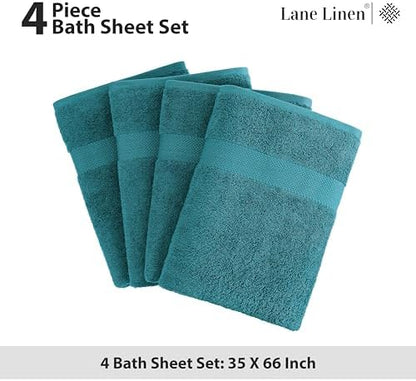 LANE LINEN Bath Sheets 4 Pack Oversized Soft Absorbent - Sea Port