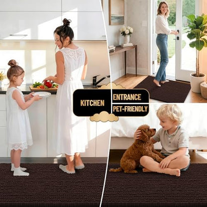 OLANLY Thick Chenille Bathroom Runner Rugs 70x24, Absorbent Bath Mat, Brown