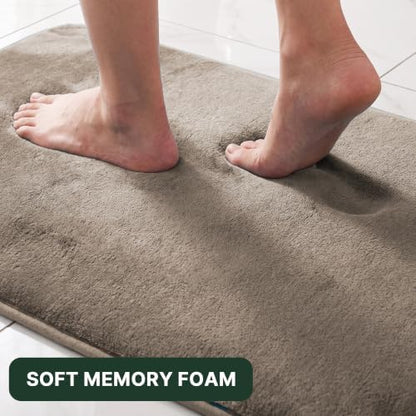 H.VERSAILTEX Bath Mat Memory Foam Set Bathroom Rug Set Flannel Velvety Bath Mat Luxury Extra Soft and Absorbent Non Slip Rugs for Bathroom/Bedroom Washable(Curved Set 24"x 36" Plus 20"x 24"U, Taupe)