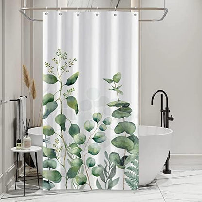 AWERT Small Half Size Stall Shower Curtain with 6 Hooks Shower Stall Curtain 36 x 72 Plant Sage Green Leaves 36 inch Bathroom/RV and Camper (Green Leaves)