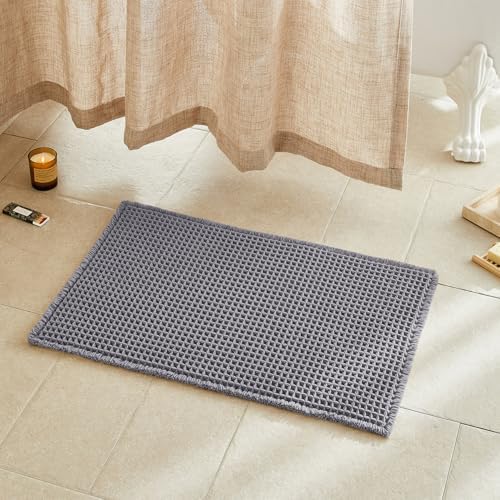 TYUU Waffle Bath Mat, Boho Bathroom Rugs Non Slip, 30x20 Grey