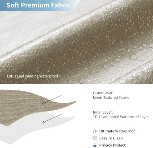 Extra Long Fabric Shower Curtain with Waterproof Layer,72x84,Khaki
