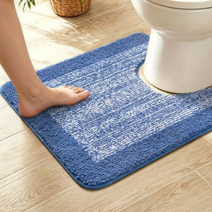 Toilet Rug U-Shaped 24x19 Washable Non Slip, Soft Absorbent Bath Mat Blue