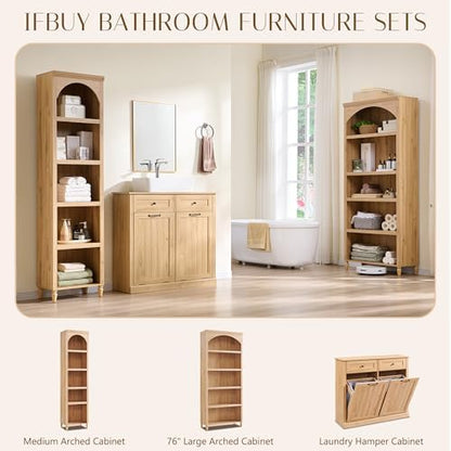 IFBUY 76" Arched Bathroom Storage Cabinet, Large Arched Cabinet, Natural