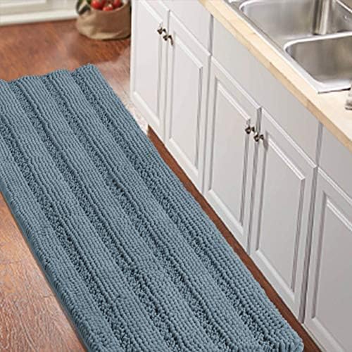 Turquoize Turquoize Large Size 59inch by 20inch Luxurious Shaggy Chenille Bath Mat Non-Slip Soft Polyimide and Polyester Runners for Bathroom Water Absorbent Machine-Washable Shag Bath Mat,Stone Blue