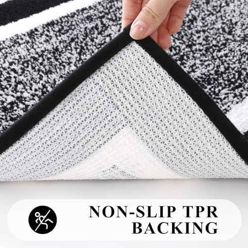 Pauwer 3 Piece Bathroom Rug Set, Non Slip Washable Bath Mat, Black