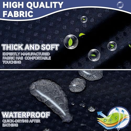Conbo Mio No Hook Waffle Weave Shower Curtain with Snap in Liner Set, Hotel Luxury Black Shower Curtains for Bathroom with See Through Top Window, Waterproof, Washable 71W x 74H