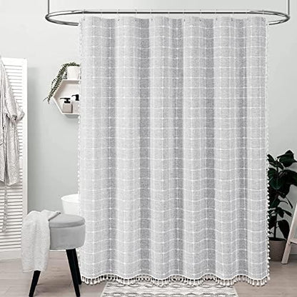 BTTN Long Boho Farmhouse Linen Heavy Duty Shower Curtain, 72x84, Gray/Grey