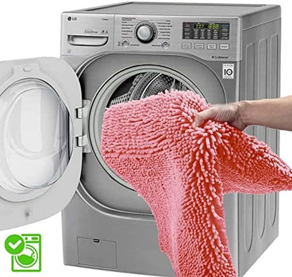 Pink Bathroom Rugs Chenille Bath Mat Set 2-Piece Bath Rugs for Bathroom Extra Soft Bath Mats for Bathoom Non Slip Absorbent Shag Bathoom Carpet