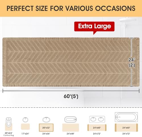 IM HOME Extra Large Waffle Bath Mat, Boho Bathroom Rugs Absorbent Non Slip, Ultra Soft Bathroom Mat, Machine Washable Knit Bath Rugs with Herringbones for Bathroom, Bedroom, Kitchen, 5'x2', Beige