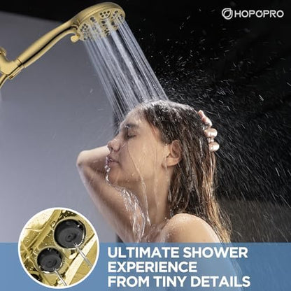 HOPOPRO High Pressure Handheld Shower Head Set with 6 Shower Settings, Gold