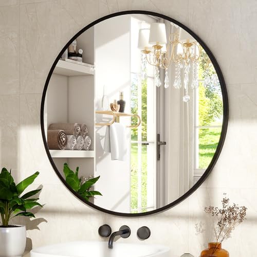 XRAMFY 24 Inch Round Mirror-Black Circle Mirrors for Bathroom, Entryway